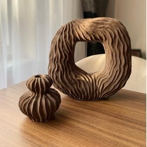 HM stoneware brown candle holder